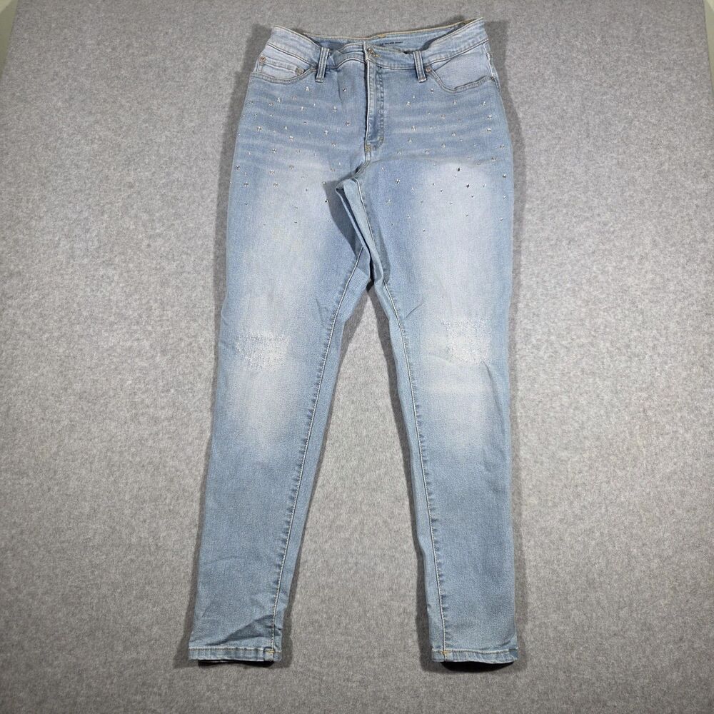 INC International Concepts Womens 14 32 Rhinestone Embellished Skinny Jeans Blue